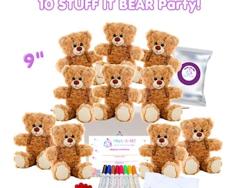 10 Pack Waffle Bear Party Kit: Stuff Your Own Plushie, T-Shirt Option