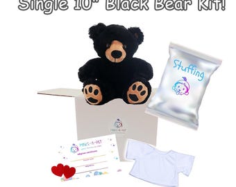 10" Unstuffed Black Bear Kit, DIY Teddy Bear (optional T-shirt) makeapet
