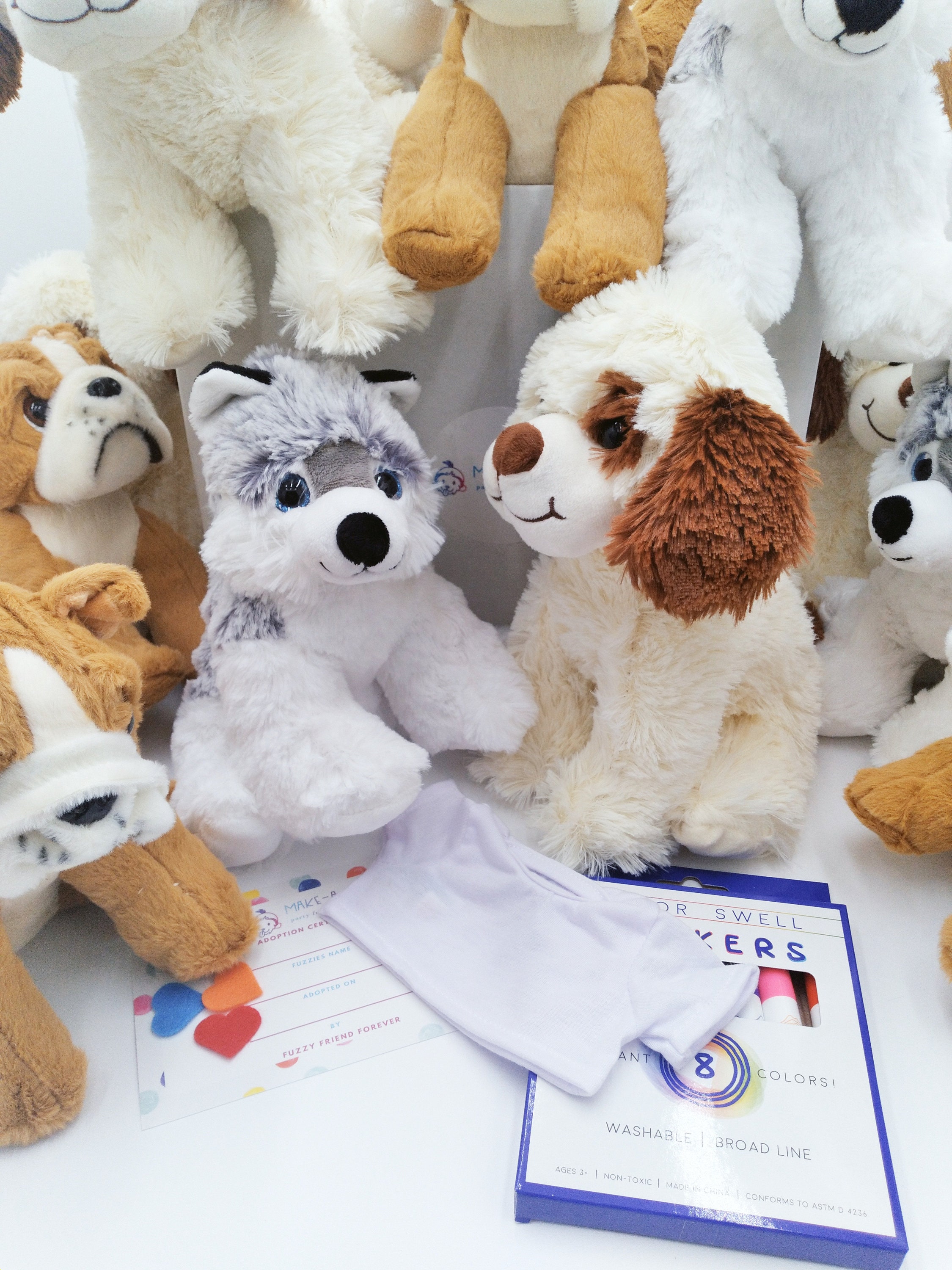 Mixed up 15 Pack Make Your Own Dog Party Kit Tshirts 10 Dog Plushie