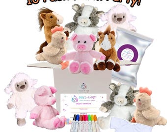 10 Pack Farm Animal Stuffing Party Kit: (Optional Shirts) Party Favor