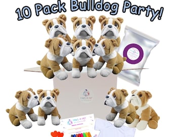 Ten Pack Make Your Own Bulldog Dog Kit with/without Shirts or Bandanas 10&quot; Dog Plushie Stuff Your Own Dog Kids Birthday  Puppy  Favor Gift