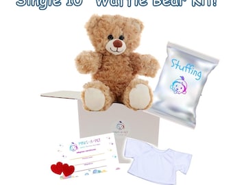 10" Unstuffed Waffle Bear Kit with T-shirt, Stuff Your Own Teddy Bear