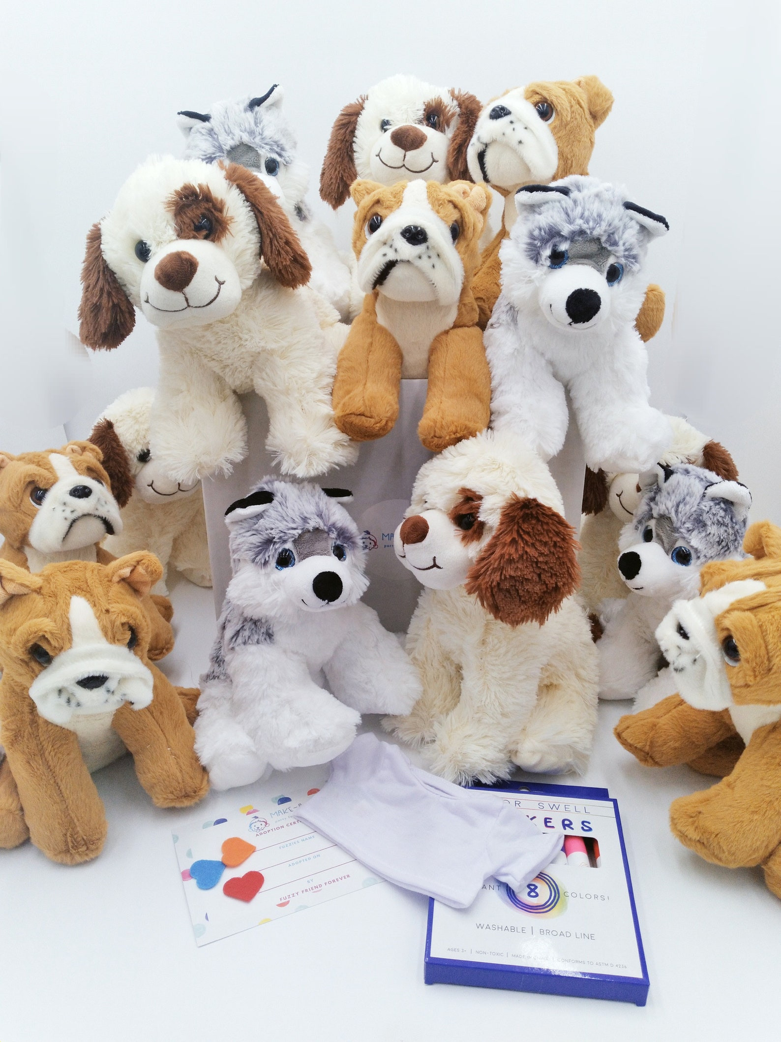 Mixed up 15 Pack Make Your Own Dog Party Kit Tshirts 10 Dog Plushie