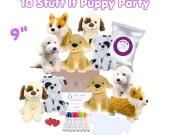 10 Pack Puppy Party Kit: Plush Dog Activity with Adoption Certificates (Optional T-shirts/Bandanas)