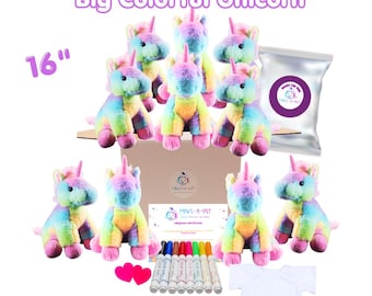 10 Pack 16" Colorful Unicorn Plush Party Kit: Stuff Your Own Activity (Optional Shirts/Bandanas)