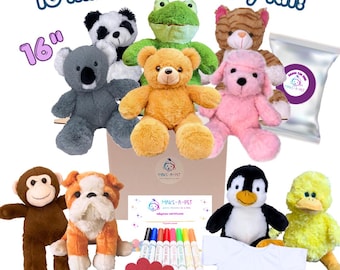 10 Pack, 16" Stuff your own Mixed Animals Plushie Party Favor Kit, Make a Pet
