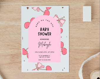 Cherry Baby Shower Invitation: Printed or Editable Template