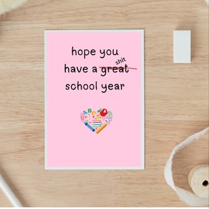 Tarjeta divertida del primer día de clases de la escuela secundaria, tarjeta de felicitación, tarjeta de regreso a la escuela, tarjeta de maestro, tarjeta de estudiante, tarjetas de regreso a la escuela, saludo
