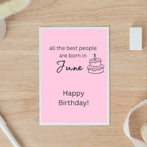 Cartão de aniversário simples de junho - As melhores pessoas nascem em junho - Cartão de aniversário para pessoas nascidas em junho - Cartão de aniversário de junho