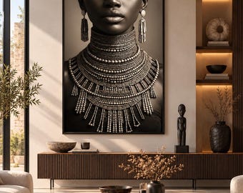 Black and White African Woman Portrait: Elegant Tribal Art (Digital Art)