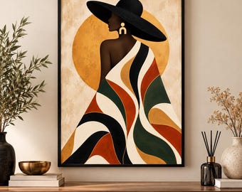 African Woman Wall Art, Afrocentric Portrait, Boho Modern Decor, Gold Neutral Printable