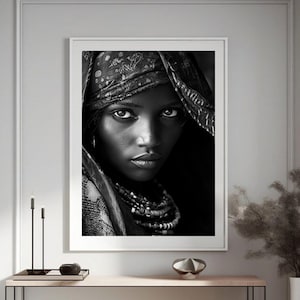 Artwork Print , Lady art , Museum poster , Gallery Wall Art , Black Woman Art , African art ,  Black and white art ,  wall art printable ,