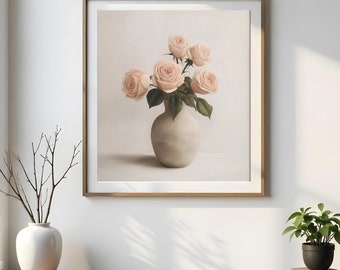 Vintage Rose Bouquet Art Print: Floral Vase Painting (Digital Download)