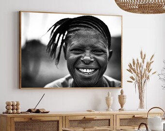 Black and White African Portrait Art Print, Extra Large Wall Art (Digital Download)