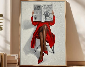 Black Woman in Red Dress Art Print: Chic Fashion Illustration (Digital Download)