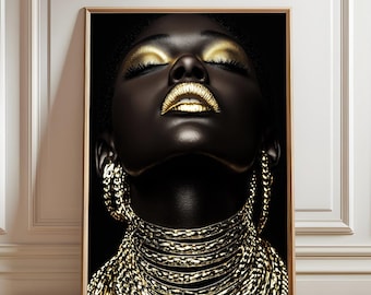 Golden Afro Woman Art Print: Black and White Photography (Digital Download)