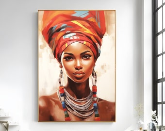 African Woman Portrait Art Print, Ethnic Tribal Wall Art (Digital Download)