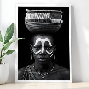 African Tribal Woman Poster , Black and White Wall Art , Ethnic Digital Download , Afrocentric Home Decor  ,