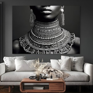 Moderne afrikanische Kunst, zeitgenössischer Kunst-Druck, mutige und schöne Drucke, schwarze Frau digitaler Download, traditioneller afrikanischer Schmuck, Digital