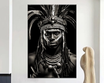 African Portrait Photography Print, Black and White Extra Large Wall Art (Digital Download)