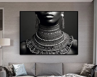 Kunstwerk afdrukken, Lady kunst, Museum poster, Gallery Wall Art, Black Woman Art, Afrikaanse kunst, zwart-witte kunst, kunst aan de muur afdrukbaar,