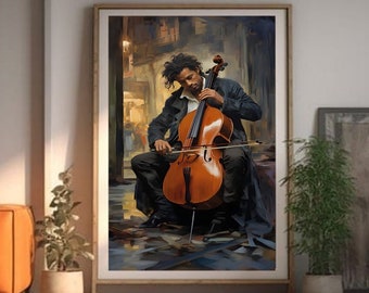 Black and White Cello Art Print: Jazz Music Wall Decor (Digital Download)