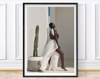 Black Woman Fashion Print, Minimalist Wall Art (Digital Download)