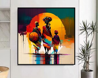 African Women Art Print, Vibrant Colors, Ethnic Wall Decor (Digital Download)