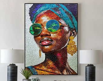 Mosaic African Woman Art Print: Colorful Female Portrait (Digital Download)