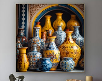 Moroccan Pottery Vase Art Print: Colorful Ethnic Wall Decor (Digital Prints)