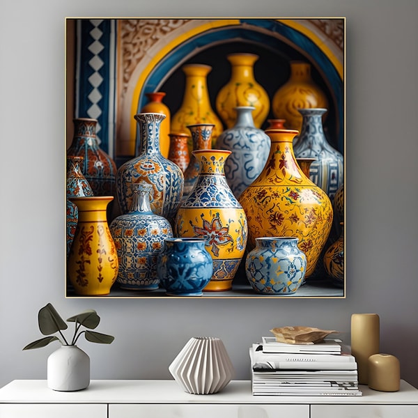 Produit marocain, vase marocain en poterie, art mural marocain, art africain, impression d'art colorée, impression ethnique, impressions numériques,