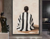 Minimalist African Back Portrait Art Print, Modern Neutral Wall Decor, Ethnic Digital Painting