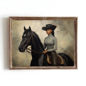 Black woman Art , African wall art , Woman horse , Equestrian decoration , Horse and rider , Vintage woman on horseback , Printable Art