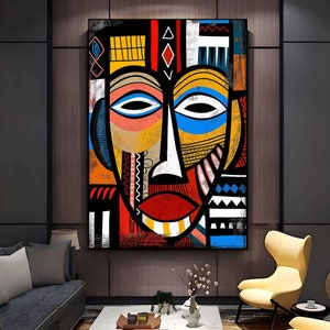 abstrakte afrikanische Kunst, Maskenplakat, ethnische Maskenkunst, afrikanische Kulturkunst, traditionelle afrikanische, afrozentrische Wandkunst