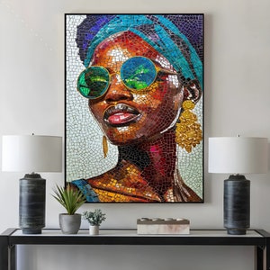 Mosaic Artwork , African Wall Art , Black Woman Art ,Woman Artwork , Afro Woman Art Painting , Afro American Art , Female Print , Black Art