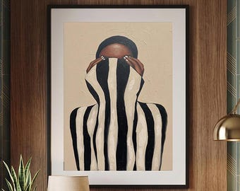 Abstract Black Woman Wall Art | Modern Afrocentric Print | Minimalist Boho Portrait | Neutral Beige Decor | Digital Download