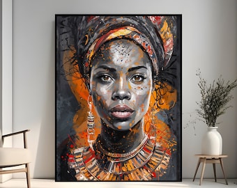 アフリカの女性の肖像画芸術：民族部族の絵画（デジタルプリント