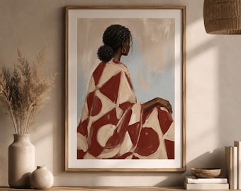 African Woman Wall Art Printable, Modern Boho Female Portrait, Abstract Black Woman Painting, Neutral Minimalist Home Decor