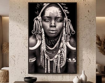 African Tribal Woman Portrait : Black & White Ethnic Wall Art (Digital Download)