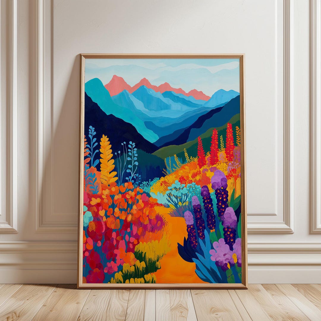 Colorful Landscape Painting , Abstract Nature Print , Artistic Mountain ...