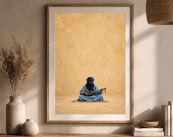 African Wall Art Tuareg Print, African Cultural Artwork, Minimalist Boho Decor, Modern Beige Wall Art