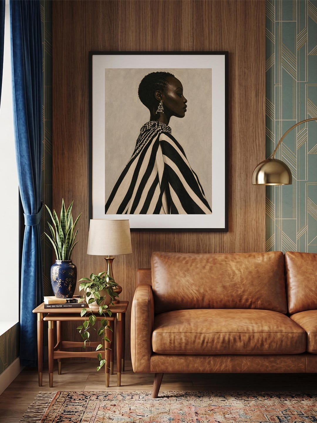 African Woman Wall Art Black and White Stripes Minimalist Canvas Print ...