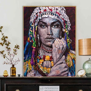 Moroccan art , Moroccan artisanat , Berber , Amazigh poster , Woman artwork , Ethnic artwork , Extra large print .