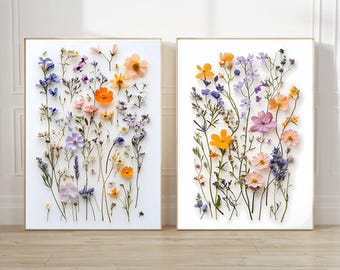Pressed Flower Art Prints: Botanical Wall Decor (Digital Download)