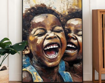 Happy African Children Art Print: Afrocentric Kids Painting (Digital Download)