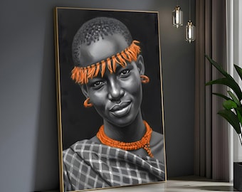 Afrocentric Black and White Woman Art Print: Ethnic Wall Decor (Digital Download)
