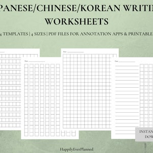 Japanese/chinese/ Korean Writing Worksheet, Printable,language Learning ...