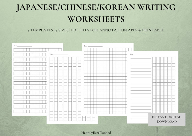 Japanese/chinese/ Korean Writing Worksheet, Printable,language Learning ...