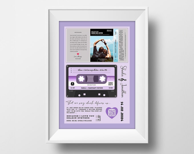 Cassette Mix Tape Wall Art Gift, Personalized Favorite Song Art, Custom Album Cover Art, Best Song Name List Wall Art, Mix Tape Lyrics Art