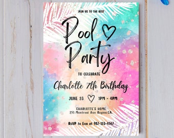 Invitación a la fiesta en la piscina, fiesta de natación, invitación a la fiesta de natación para niños, plantilla Canva editable, descarga instantánea, celebración del cumpleaños de la piscina para niños